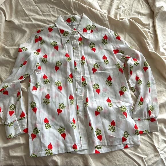 Vintage Heart Beets Printed Button Down Blouse - Picture 1 of 6